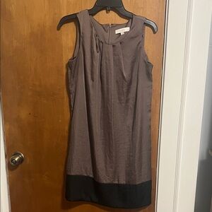 LOFT Taupe Shift Dress with Black Band Hem